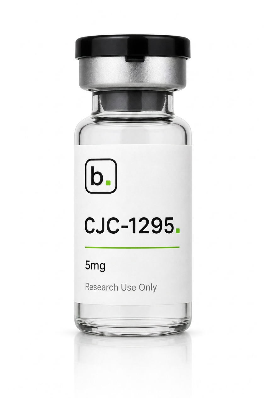 CJC-1295 peptide vial, 5mg / 3ml research-grade lyophilised powder, made and tested in the UK