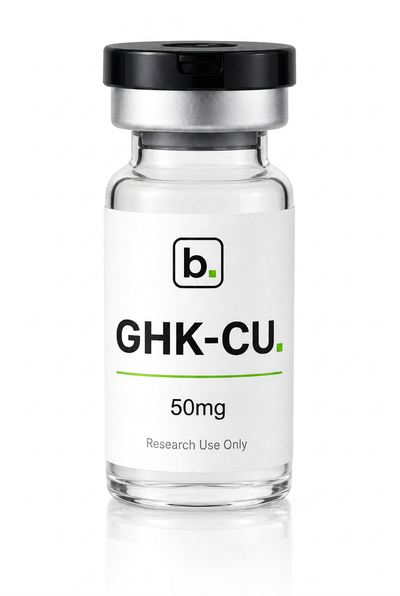 GHK-Cu copper peptide vial, 60mg / 3ml research-grade lyophilised powder, made and tested in the UK