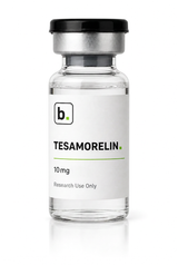 Tesamorelin peptide vial, 10mg / 5ml research-grade lyophilised powder, made and tested in the UK