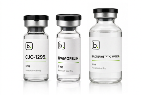 Growth Axis Stack: CJC-1295 and Ipamorelin vials with bacteriostatic mixing water