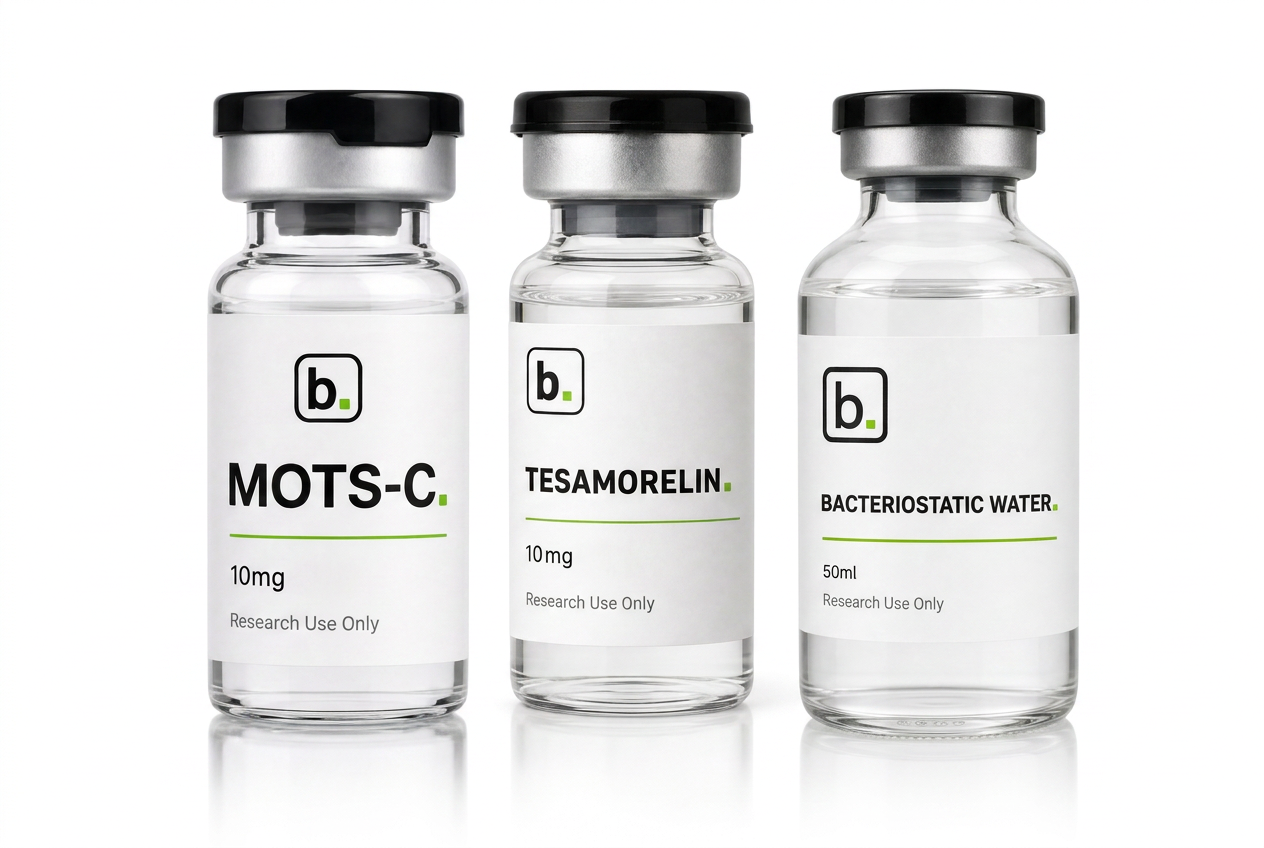 Metabolic Stack: MOTS-c and Tesamorelin vials with bacteriostatic mixing water